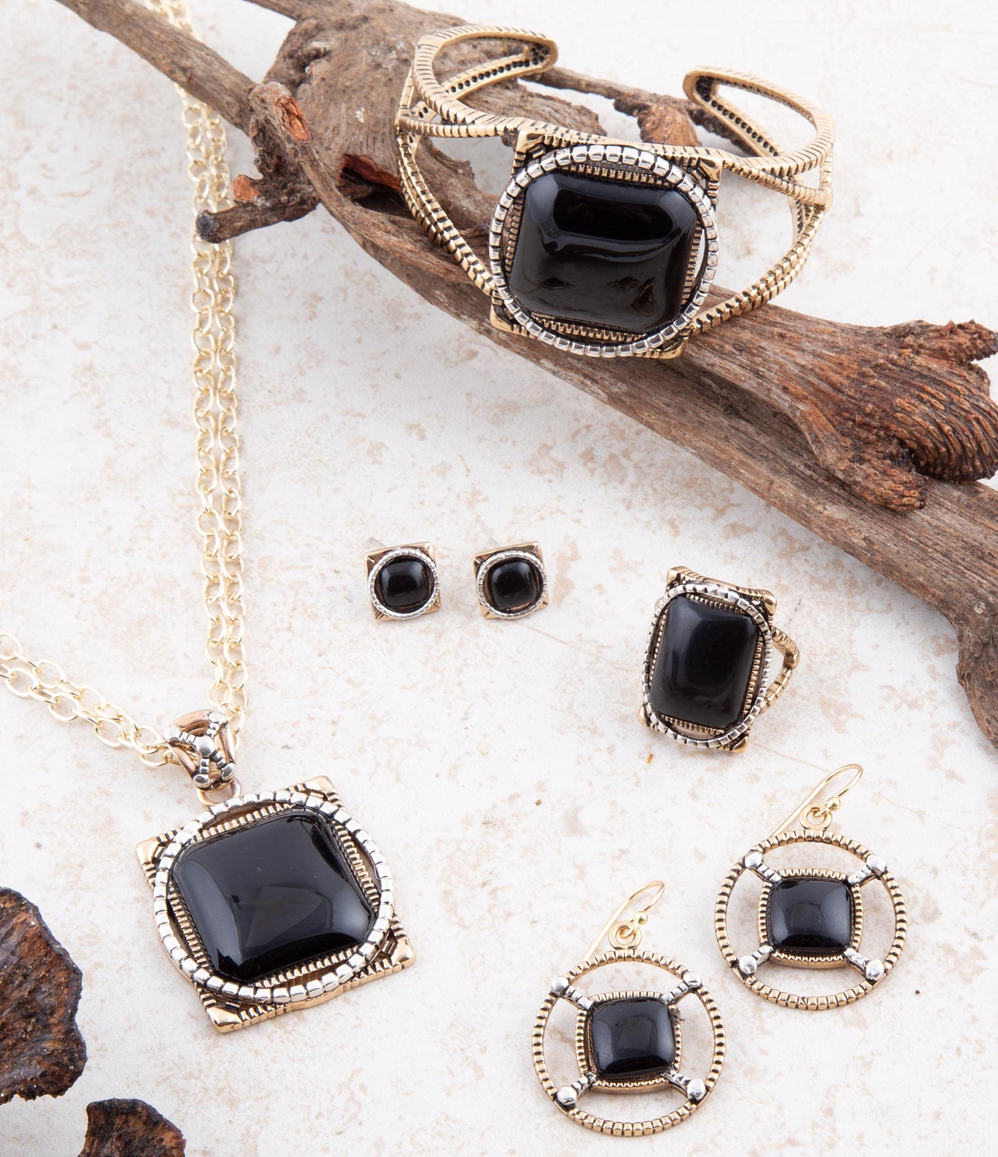 Barse Black Onyx Mixed Metal Post Earrings