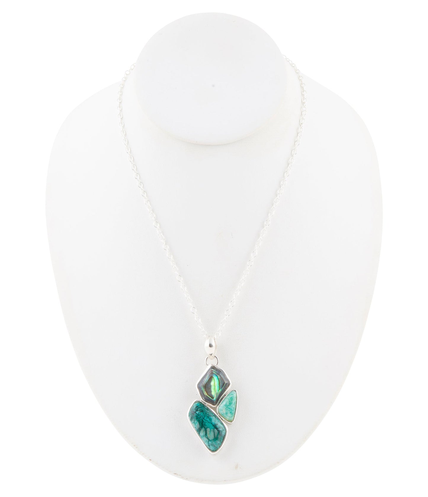 Blue Abalone Fire Sterling Silver Cluster Pendant Necklace
