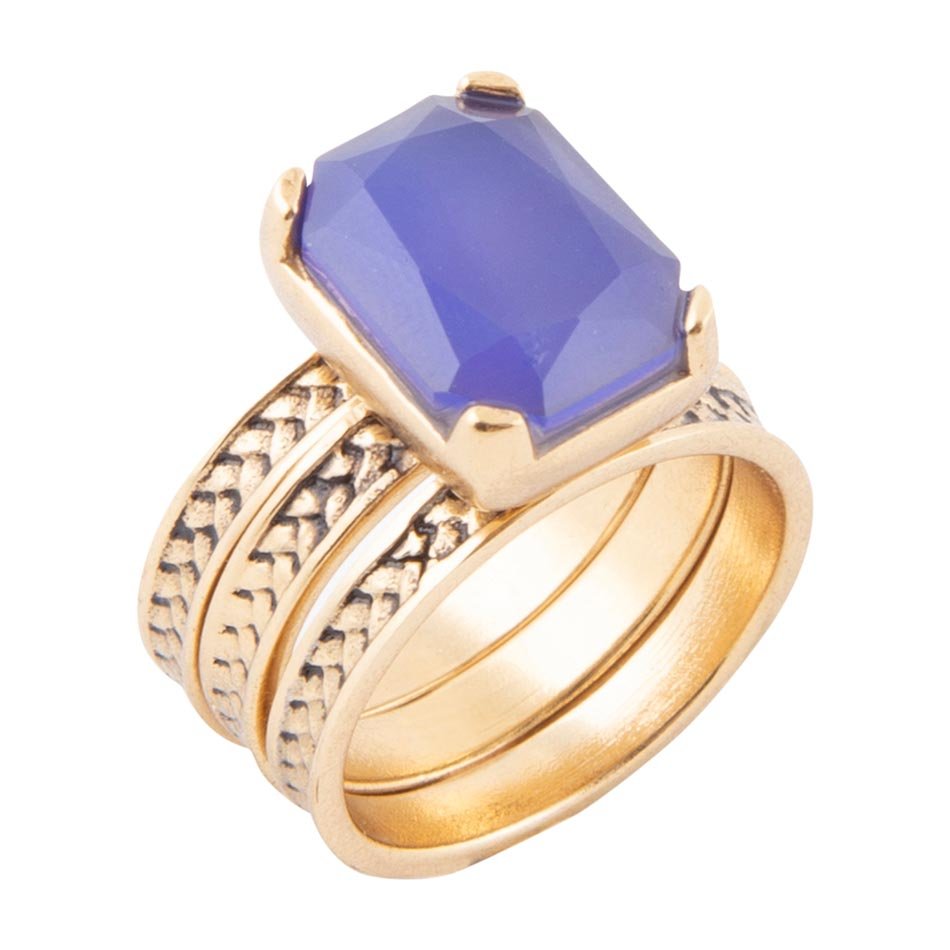 Barse Blue Agate Stackable Golden Three Set Ring