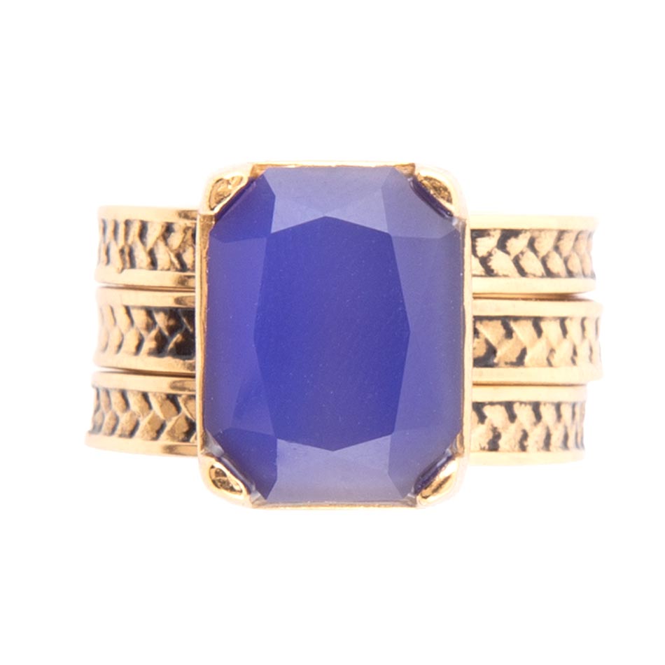 Barse Blue Agate Stackable Golden Three Set Ring