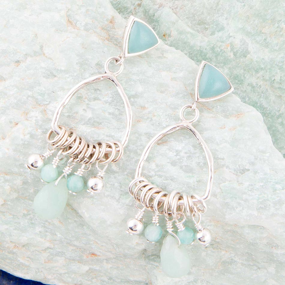 Barse Blue Amazonite and Sterling Silver Chandelier Earrings