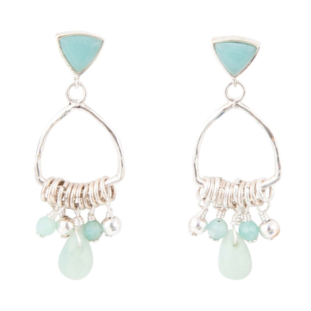 Barse Blue Amazonite and Sterling Silver Chandelier Earrings