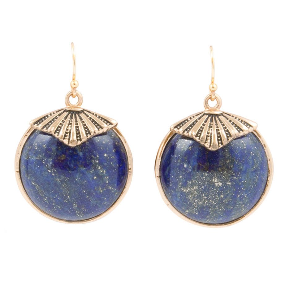 Barse Blue Lapis Circle Golden Drop Earings