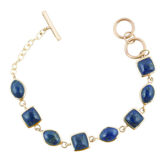 Barse Blue Lapis Hammered Link Golden Bracelet