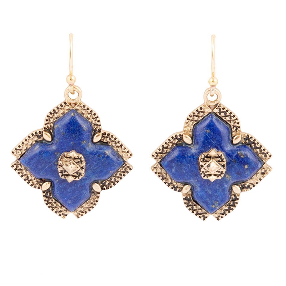 Barse Blue Lapis Maltese Golden Cross Drop Earrings