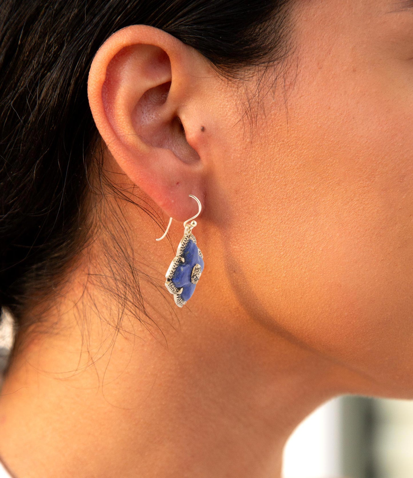 Barse Blue Lapis Maltese Golden Cross Drop Earrings