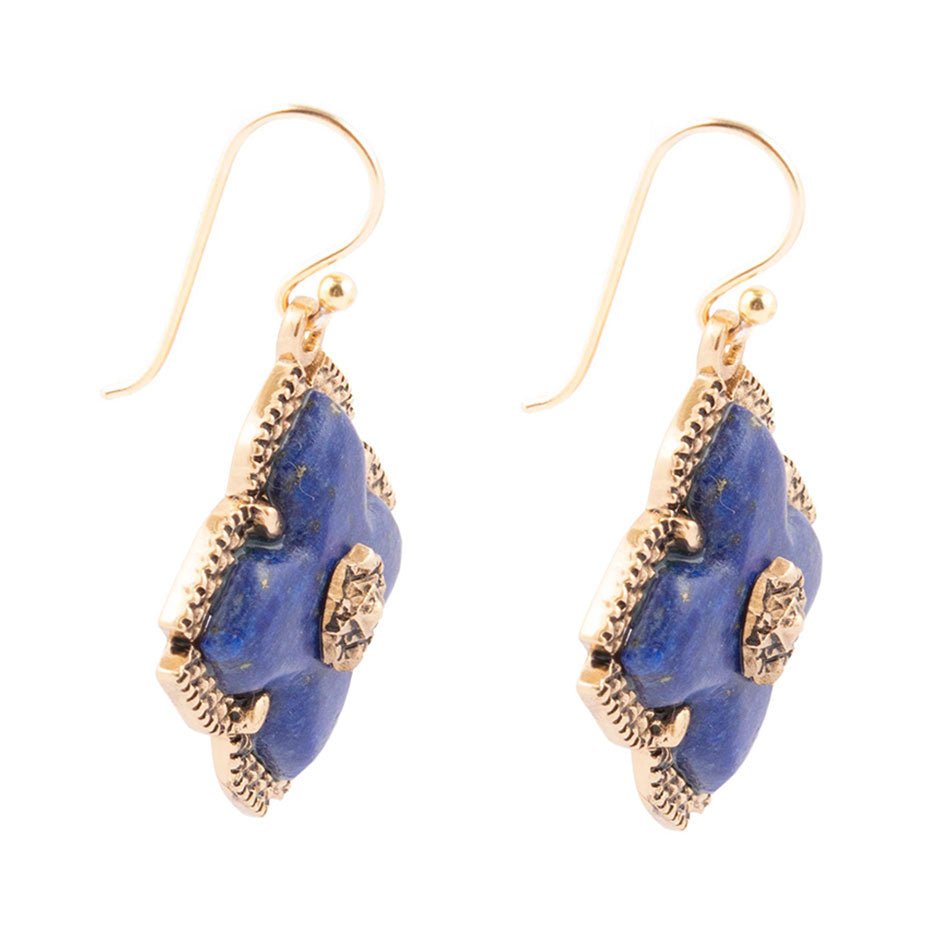 Barse Blue Lapis Maltese Golden Cross Drop Earrings