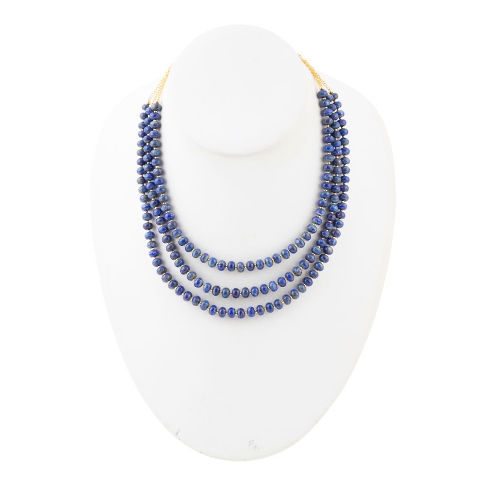 Barse Blue Lapis Triple Strand Golden Necklace