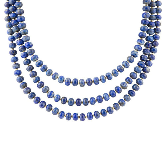 Barse Blue Lapis Triple Strand Golden Necklace