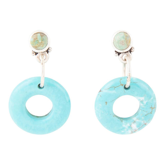 Barse Blue Magnesite Donut Sterling Silver Drop Earrings