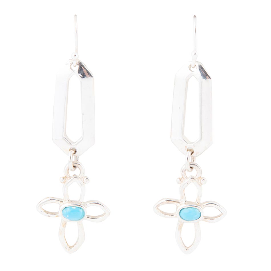 Barse Blue Turquoise and Sterling Silver Cross Drop Earrings