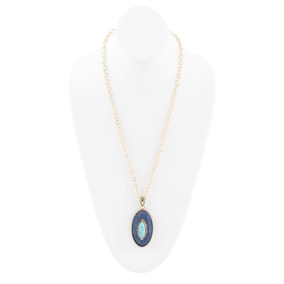 Barse Stacked Blue Turquoise and Denim Golden Pendant Necklace