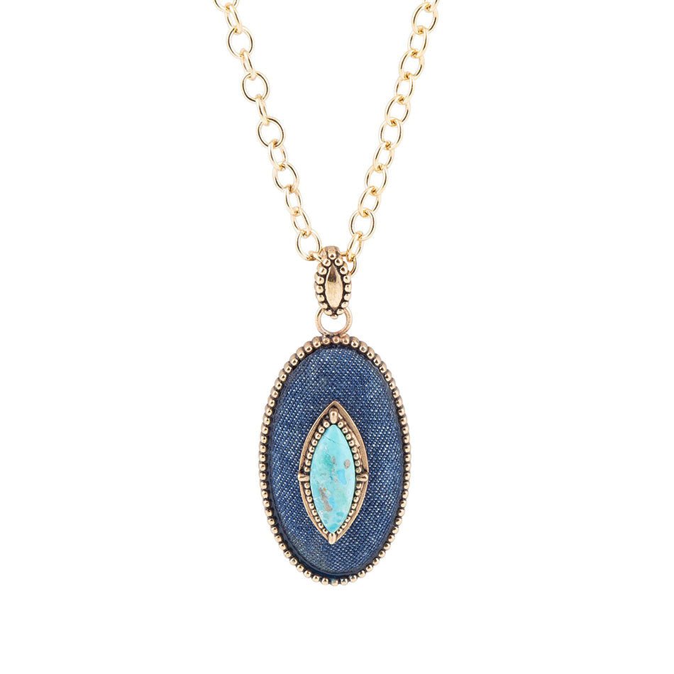 Barse Stacked Blue Turquoise and Denim Golden Pendant Necklace