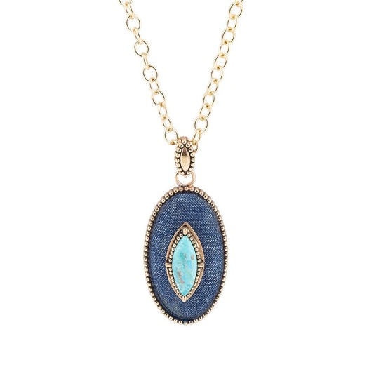 Barse Stacked Blue Turquoise and Denim Golden Pendant Necklace