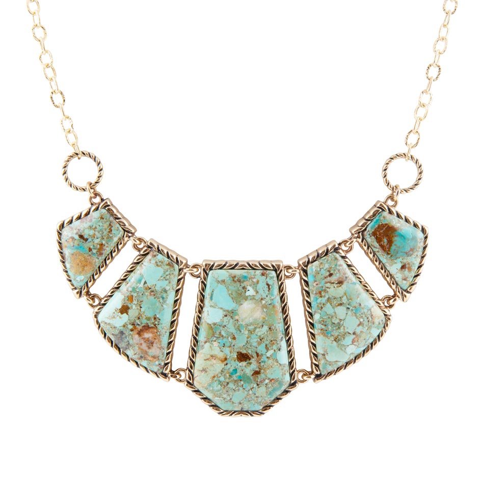 Barse Blue Turquoise and Goldtone Statement Necklace