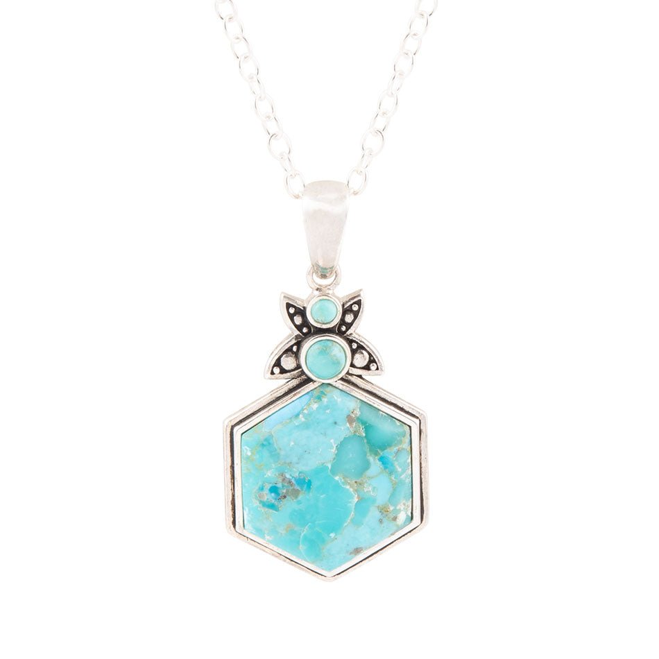 Barse Blue Turquoise and Sterling Silver Hexagon Pendant Necklace