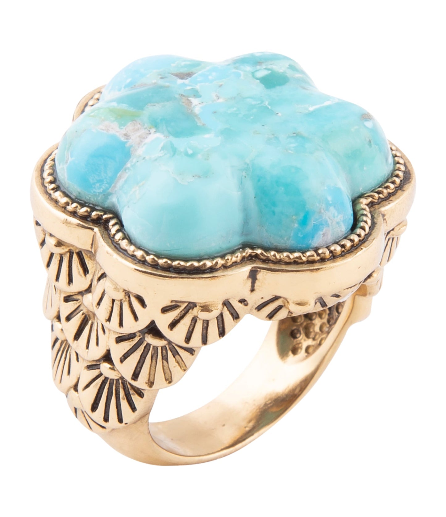 Blue Turquoise Flower Golden Ring