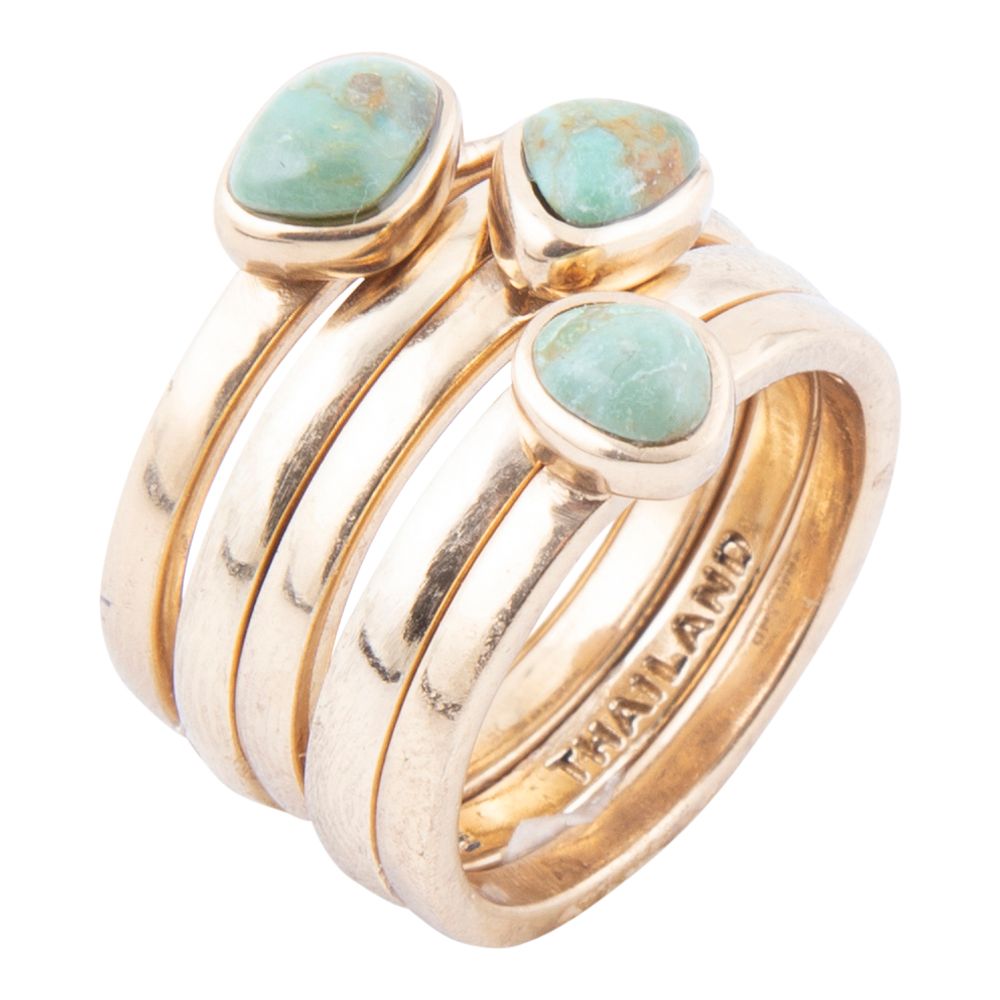 Barse Blue Turquoise Golden Stacking Ring Set