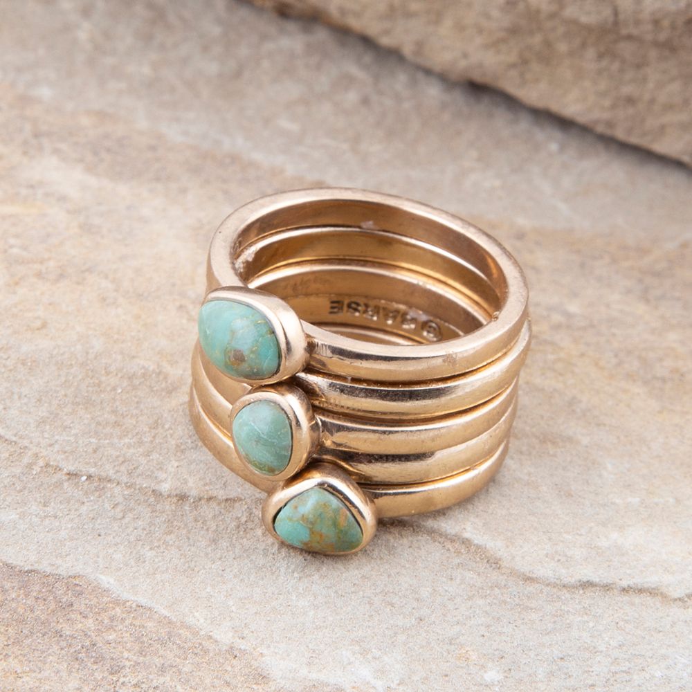 Barse Blue Turquoise Golden Stacking Ring Set