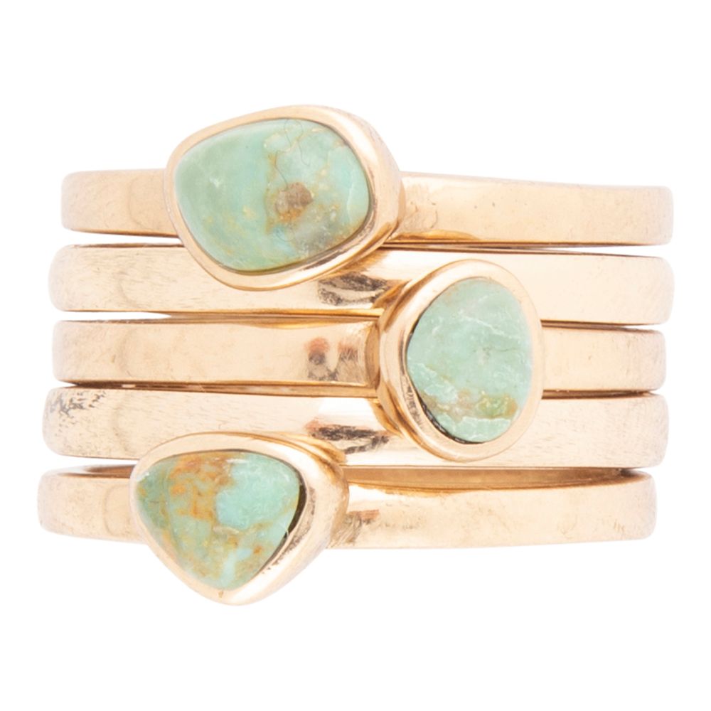 Barse Blue Turquoise Golden Stacking Ring Set