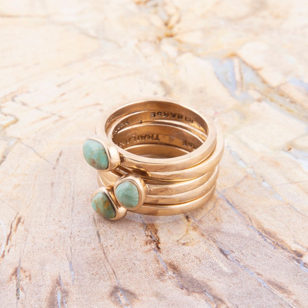 Barse Blue Turquoise Golden Stacking Ring Set