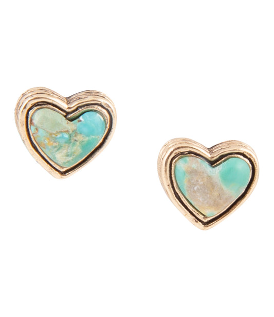 Heart Blue Turquoise Golden Stud Earrings