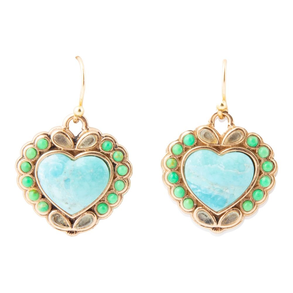 Barse Legacy Heart Lime Green and Blue Turquoise Golden Drop Earrings