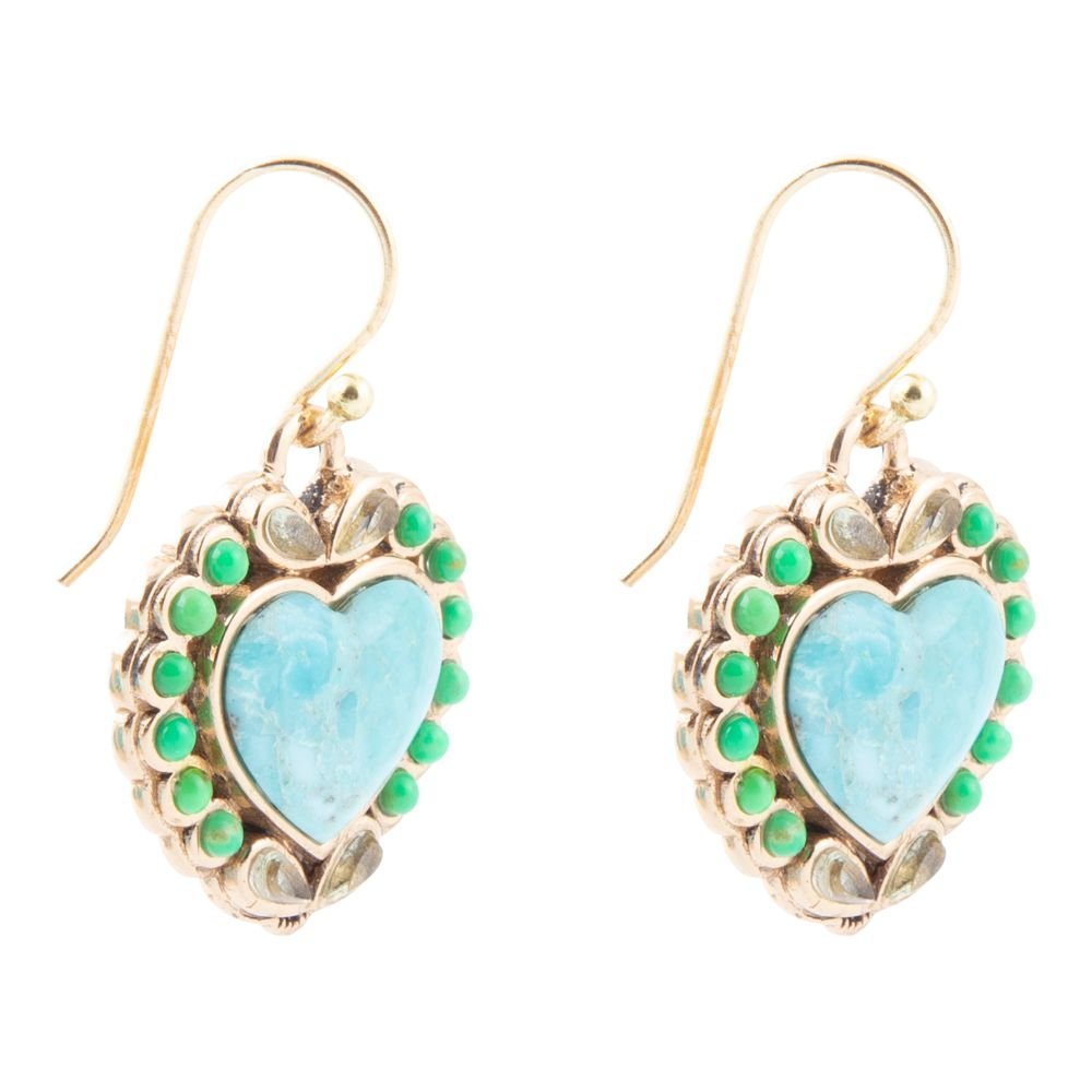 Barse Legacy Heart Lime Green and Blue Turquoise Golden Drop Earrings