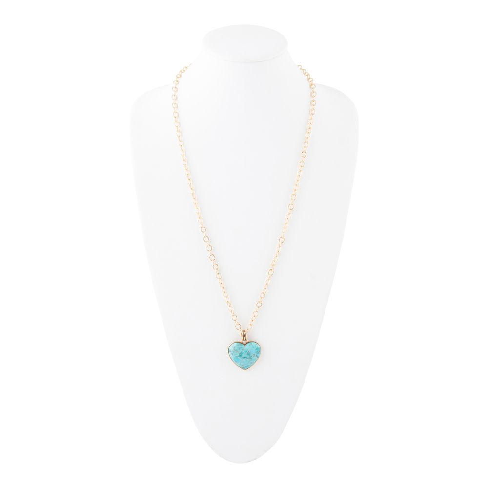Barse Blue Turquoise Heart Pendant Golden Necklace