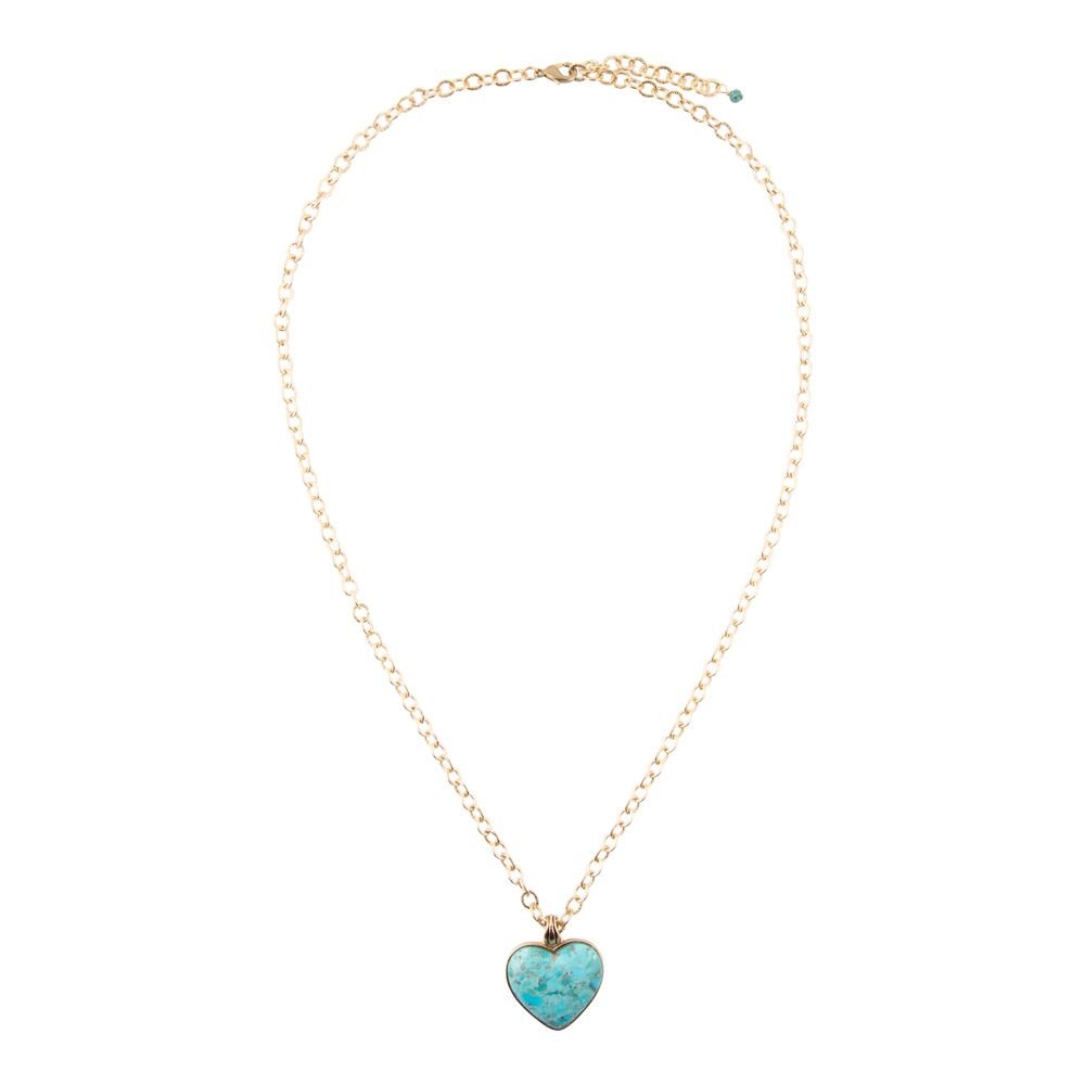 Barse Blue Turquoise Heart Pendant Golden Necklace