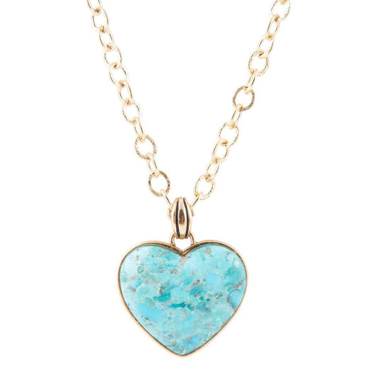 Barse Blue Turquoise Heart Pendant Golden Necklace