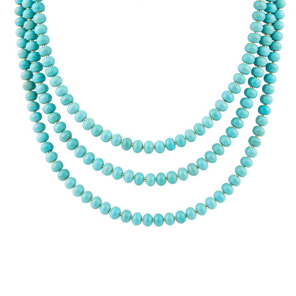 Barse Blue Turquoise Magnesite Golden Necklace