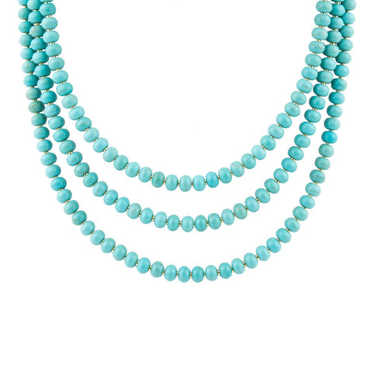 Barse Blue Turquoise Magnesite Golden Necklace