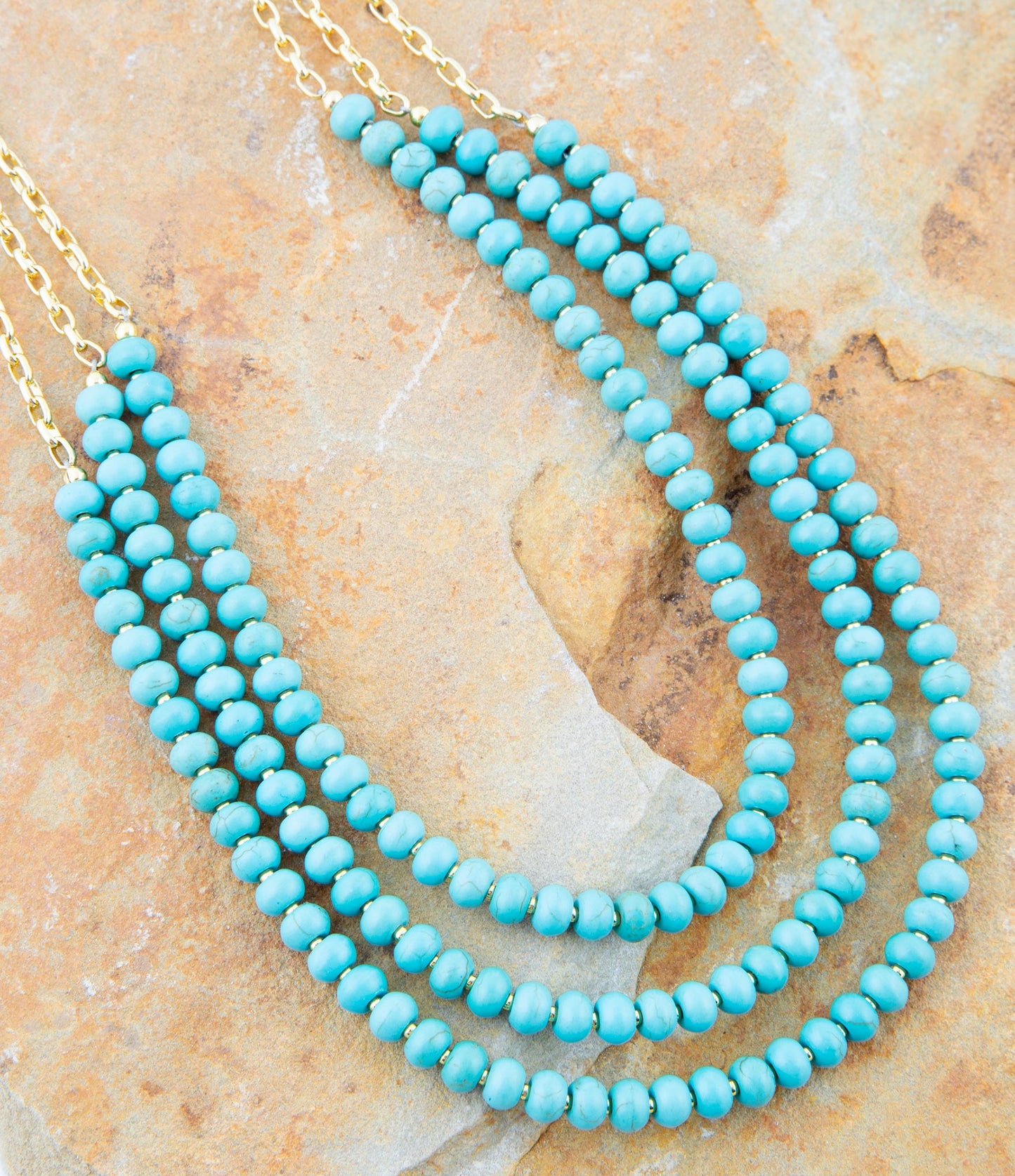 Barse Blue Turquoise Magnesite Golden Necklace