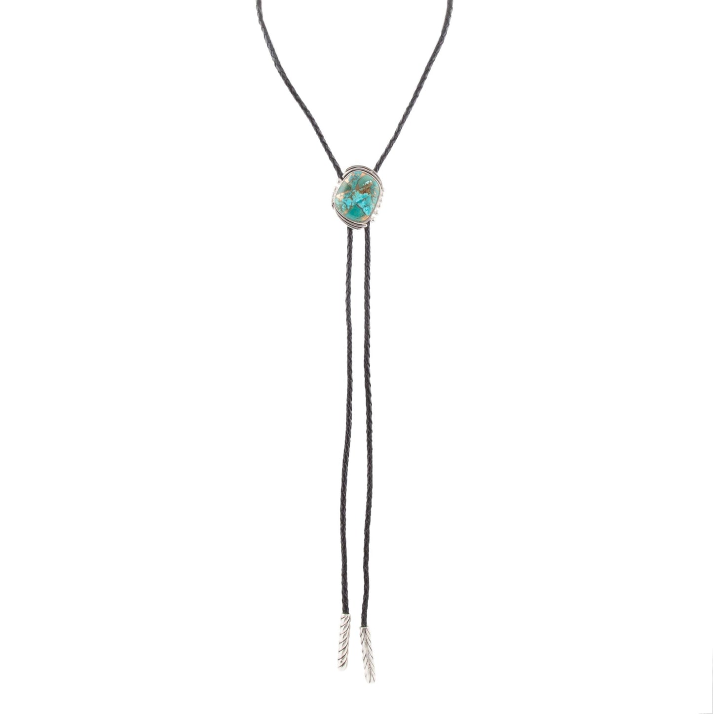Blue Turquoise Matrix Sterling Silver Bolo Tie Necklace