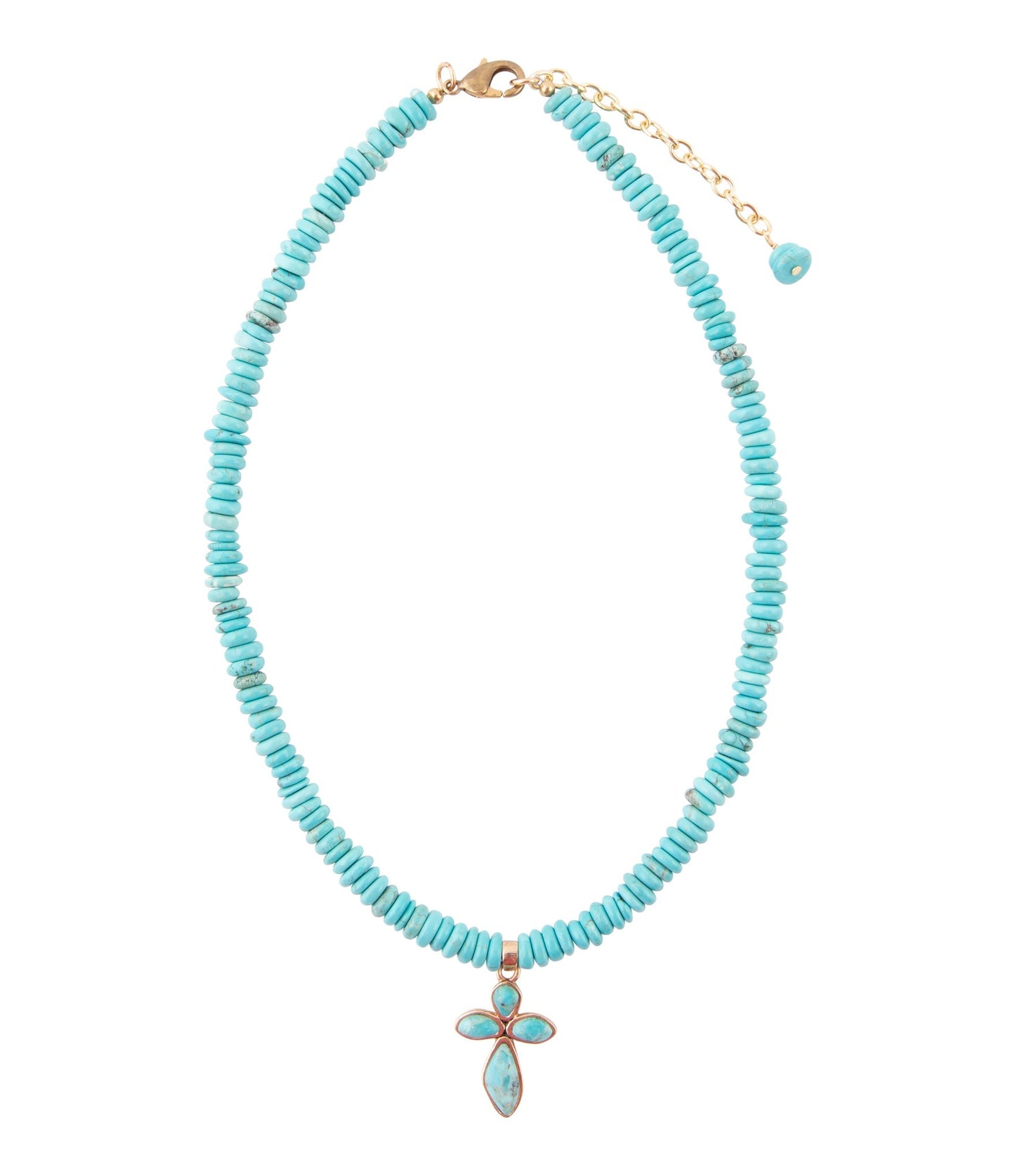Barse Blue Turquoise on the Cross Pendant Necklace