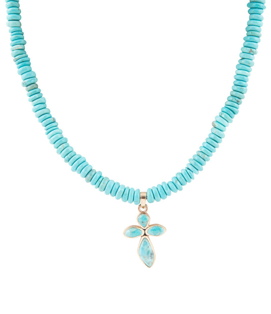 Barse Blue Turquoise on the Cross Pendant Necklace