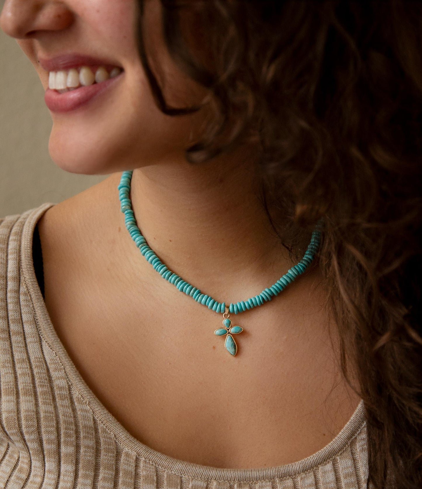 Barse Blue Turquoise on the Cross Pendant Necklace