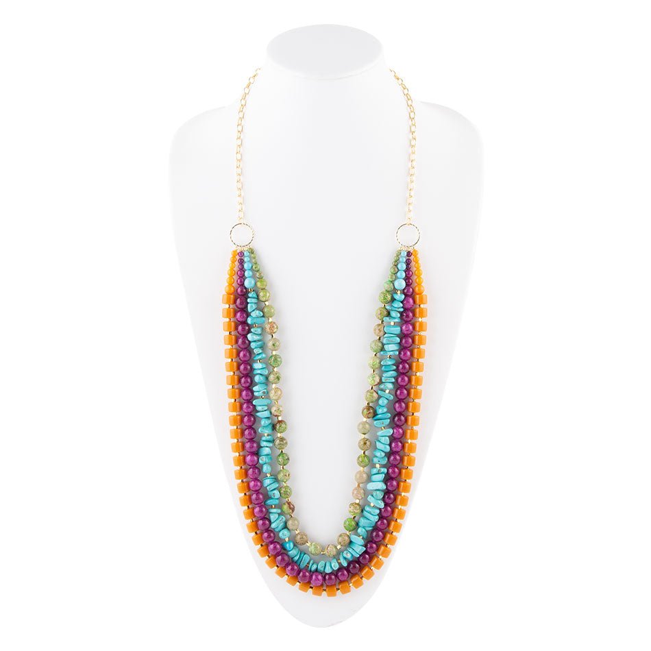 Barse Bogota Mult-Stone Long Statement Necklace