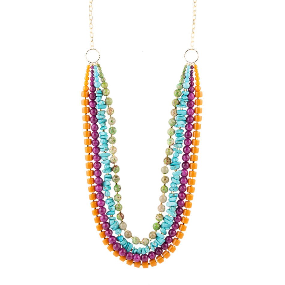 Barse Bogota Mult-Stone Long Statement Necklace