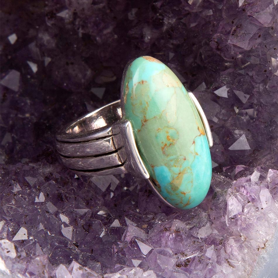 Barse Bold Green Turquoise and Sterling Silver Ring