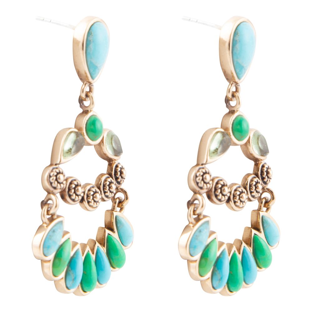 Barse Legacy Blue Turquoise Golden Post Drop Earrings