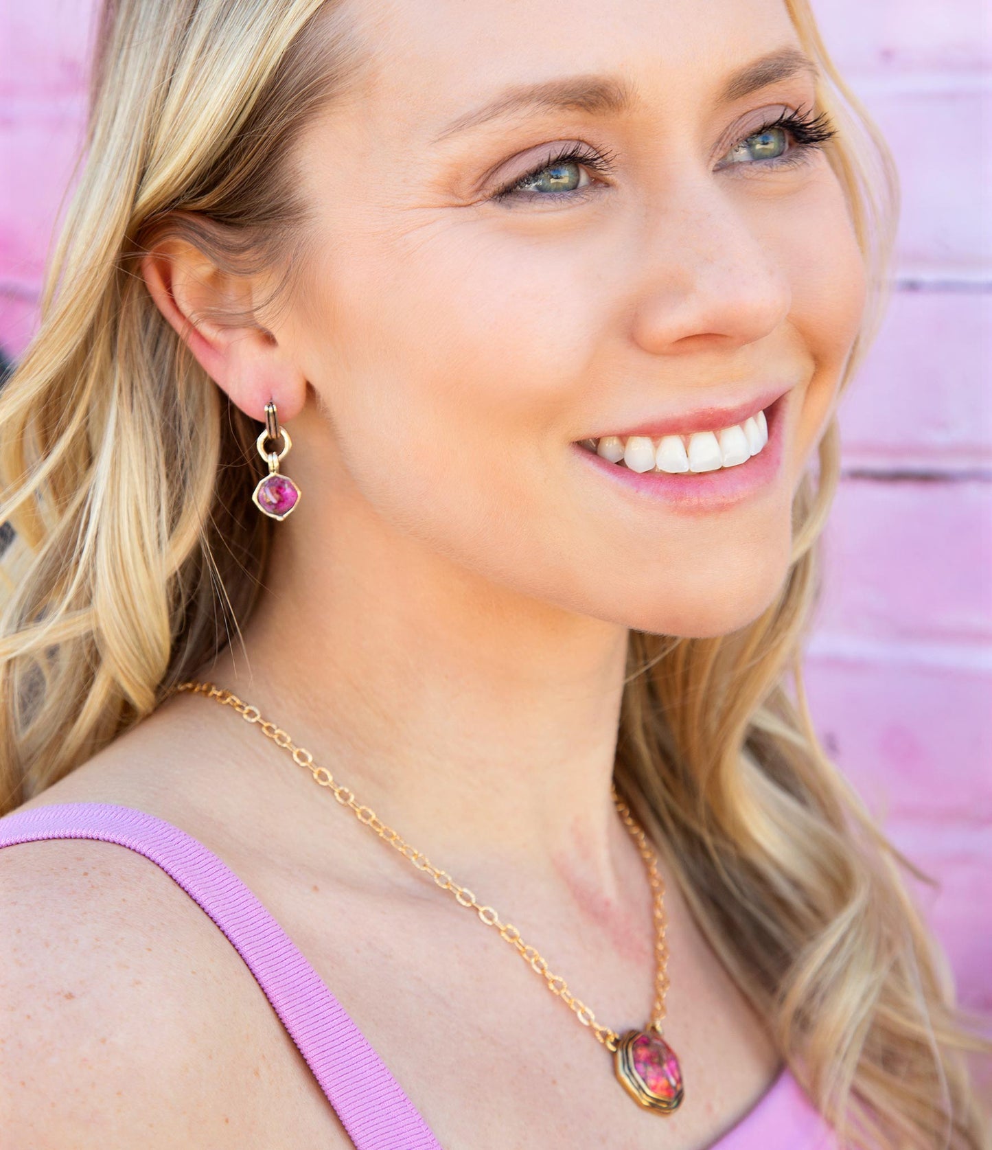 Barse Luca Pink Magenta Spiny Oyster Golden Pendant Necklace