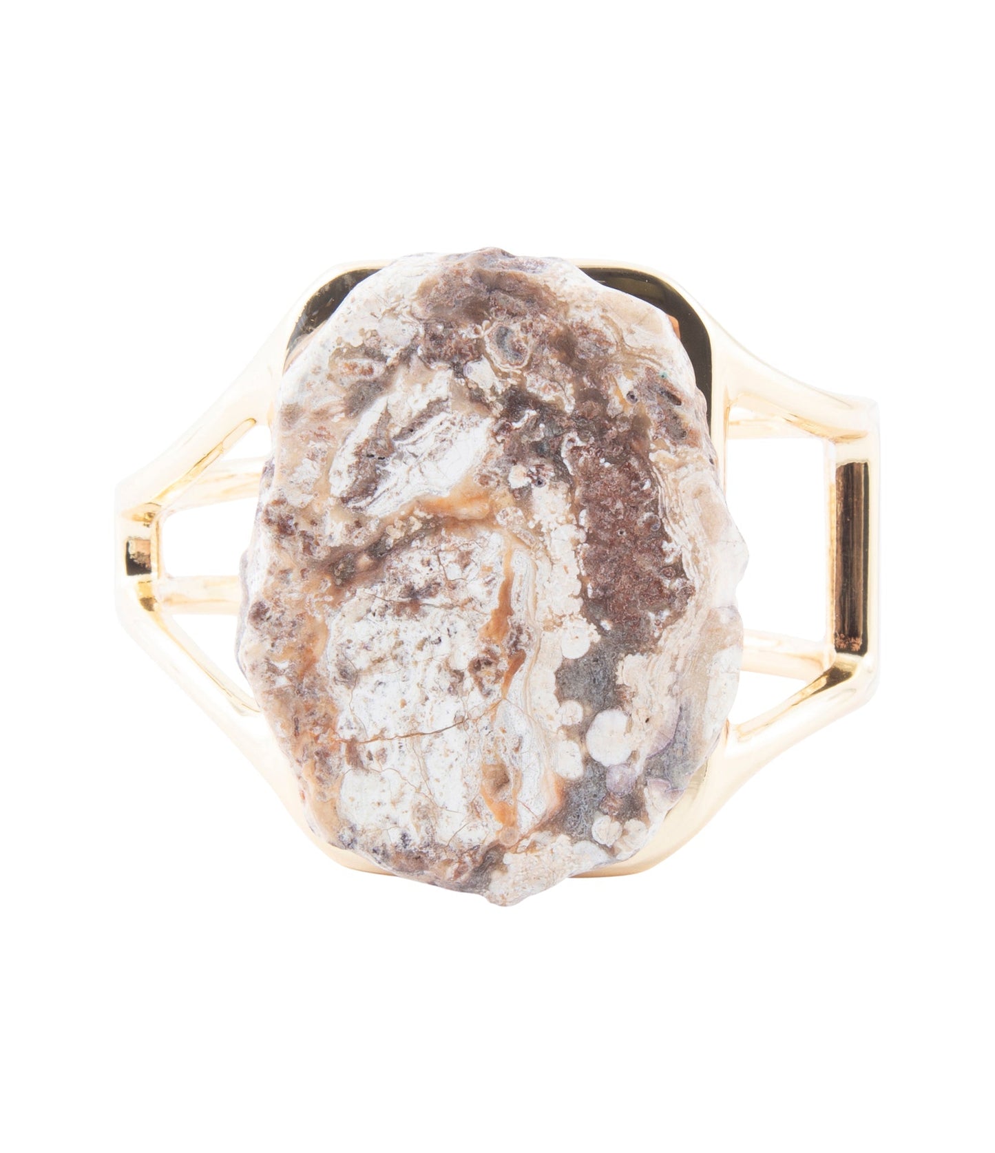 Barse Brown Ocean Jasper Slab Golden Cuff Bracelet