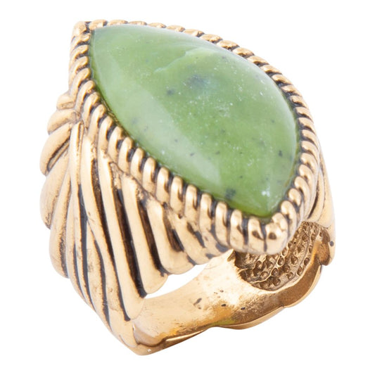 Barse Canadian Green Jade Golden Statement Ring