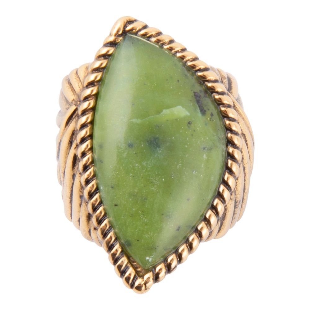 Barse Canadian Green Jade Golden Statement Ring