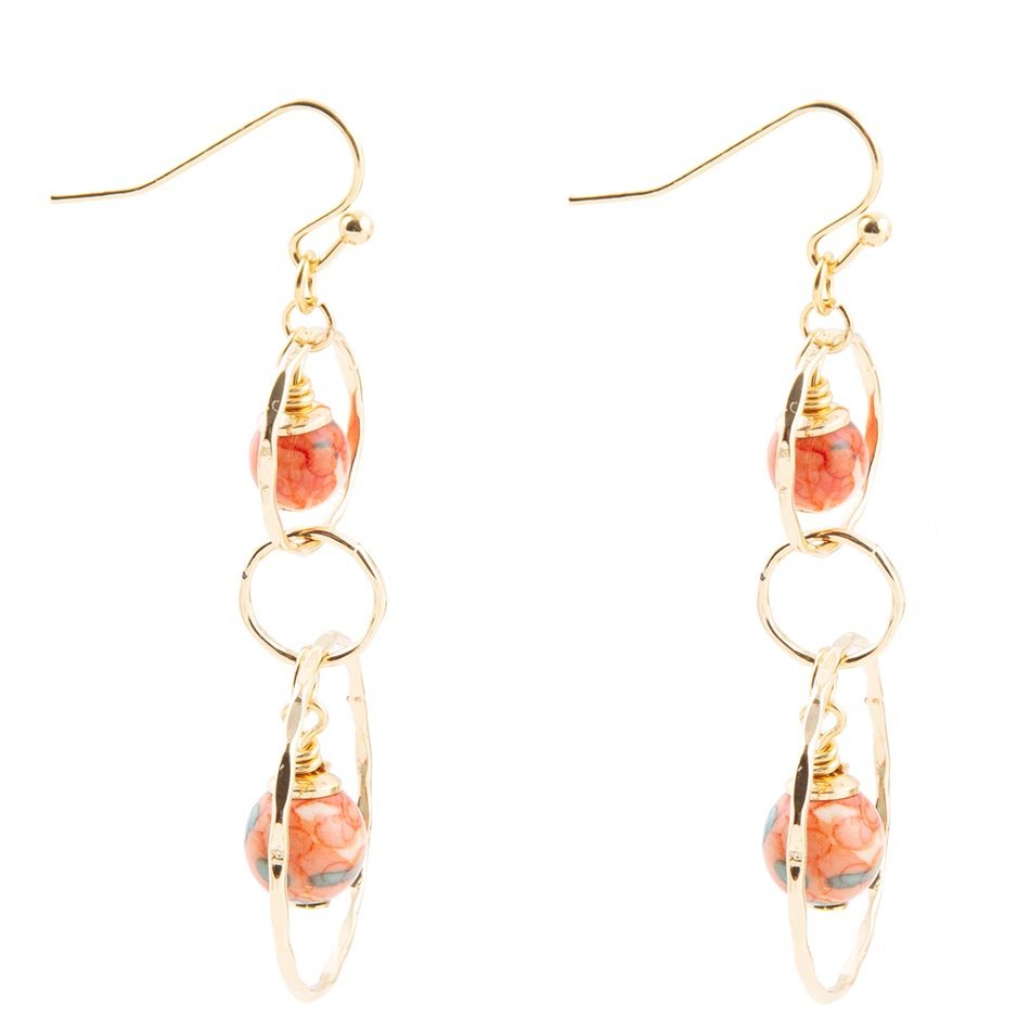 Barse Canyon Red Magnesite Double Drop Golden Earrings