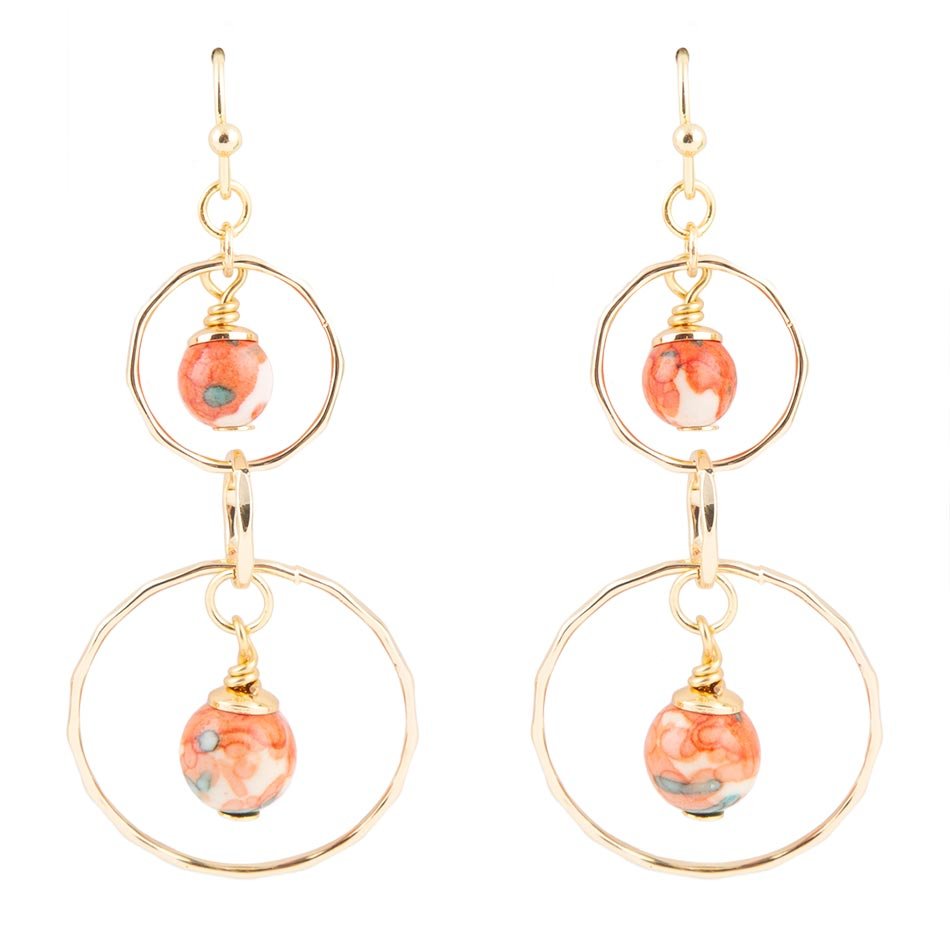 Barse Canyon Red Magnesite Double Drop Golden Earrings