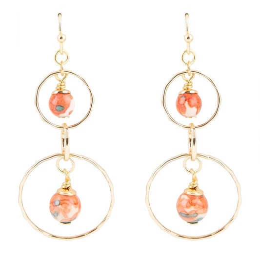 Barse Canyon Red Magnesite Double Drop Golden Earrings