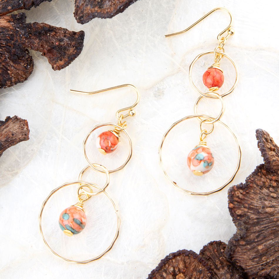 Barse Canyon Red Magnesite Double Drop Golden Earrings